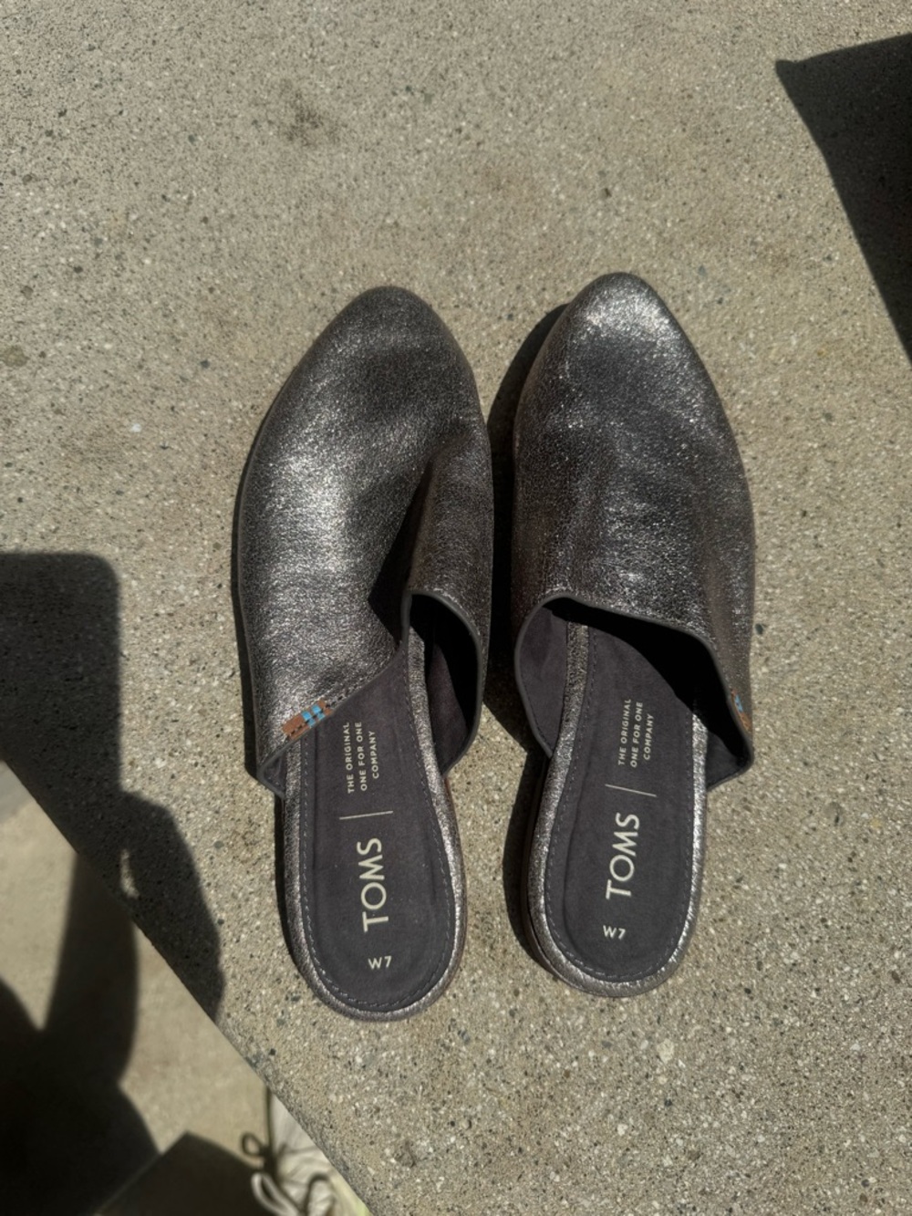 Toms Metallic Pewter Slip-On Mules - Women's